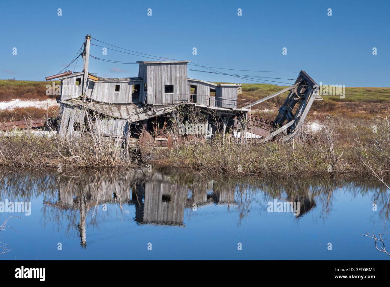 Golddredge, Historisch, Verlassen, Alaska Stockfoto