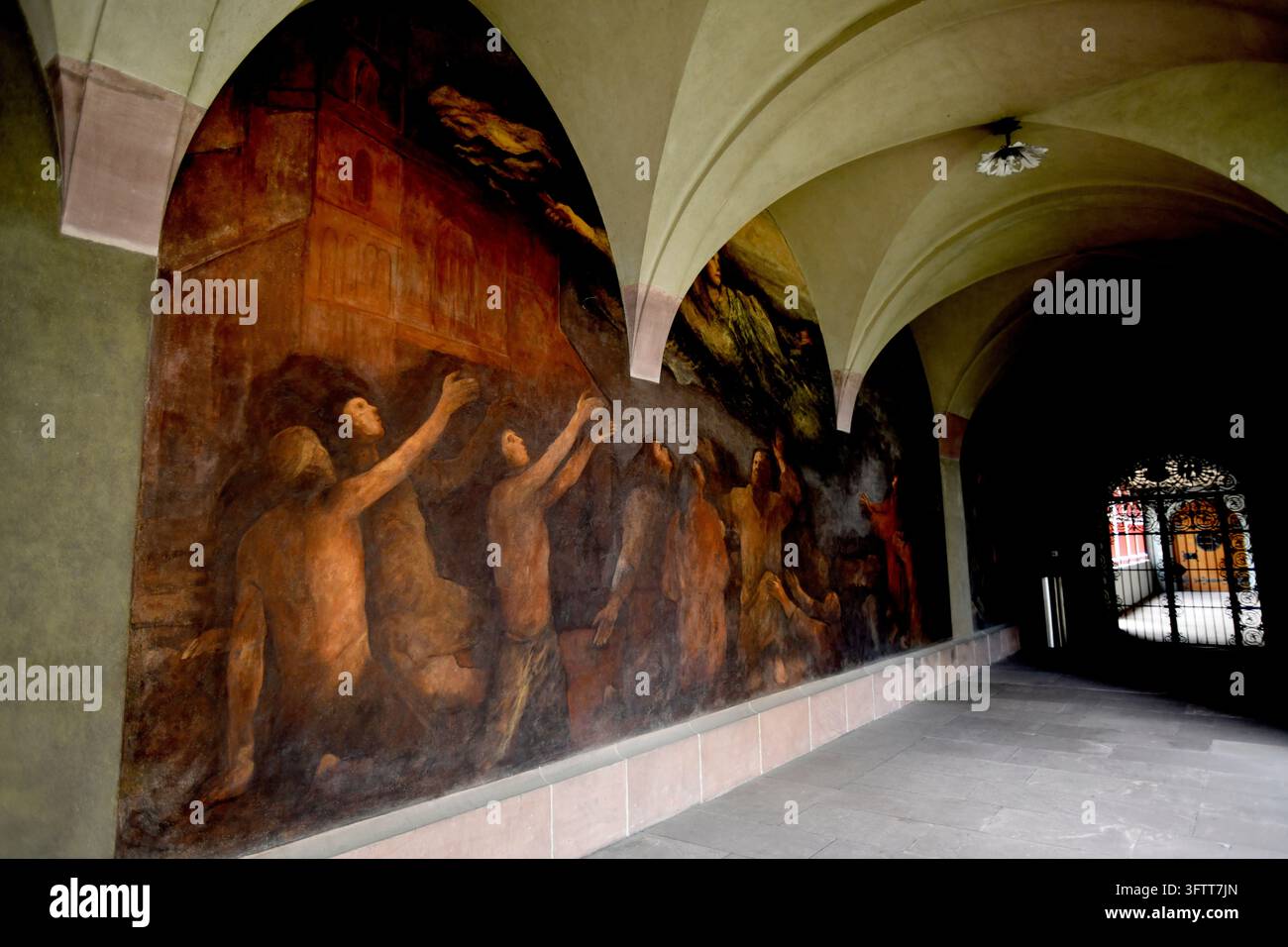 Basel, Schweiz.Fresken im Kreuzgang des Staatsarchivs Basel-Stadt, Basel, Schweiz Stockfoto