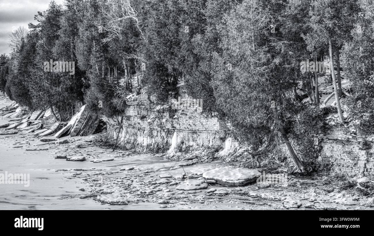 Eine Vielzahl von saisonalen Schwarz-Weiß-Bildern aus Door County, Wisconsin Stockfoto
