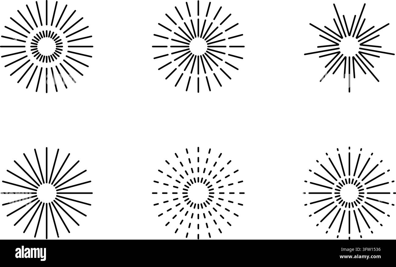 Sonnenstrahl-Raketen-Feuerwerks-Icons. Stock Vektor