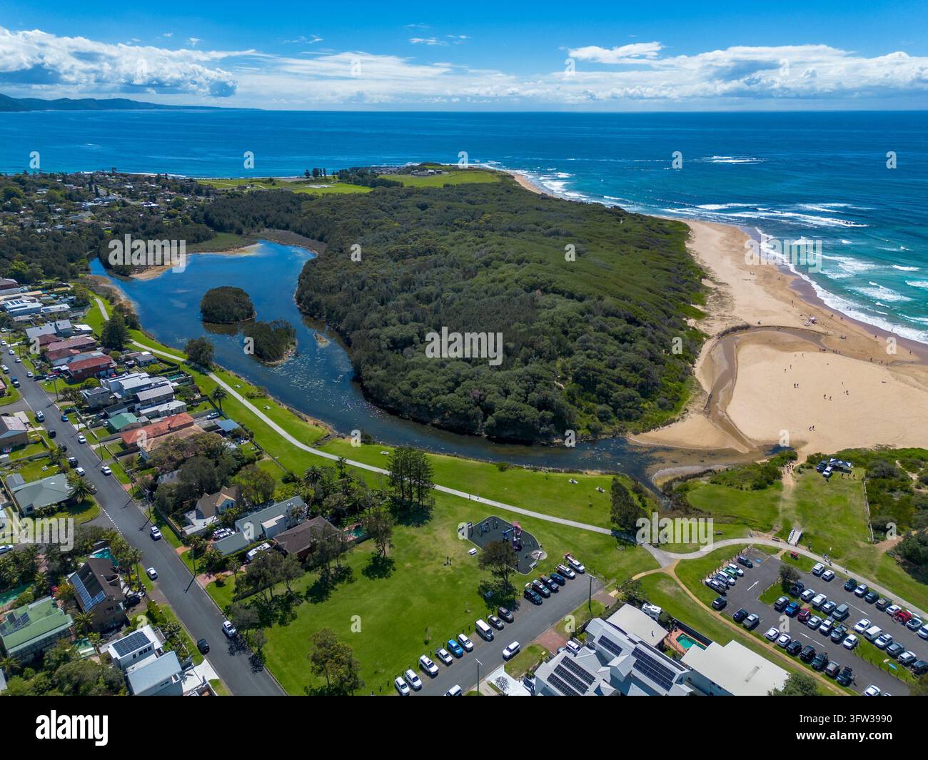 Luftbild des Bellambi Lagoon Nature Reserve Stockfoto