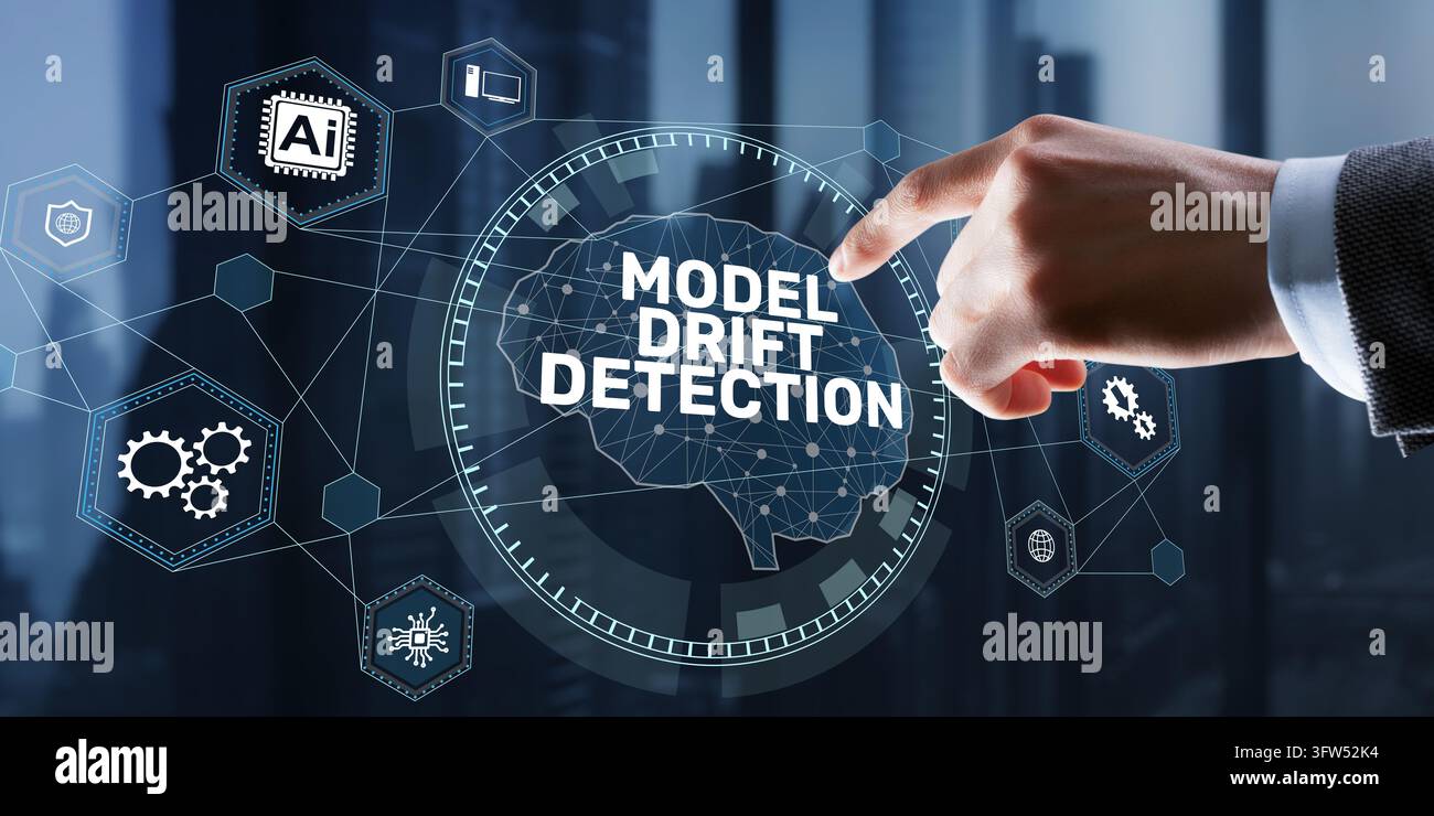 KI-Künstliche-Intelligenz-Modell-Drift-Erkennungssystem zur Validierung und Überwachung von Machine-Learning-Modellen Stockfoto
