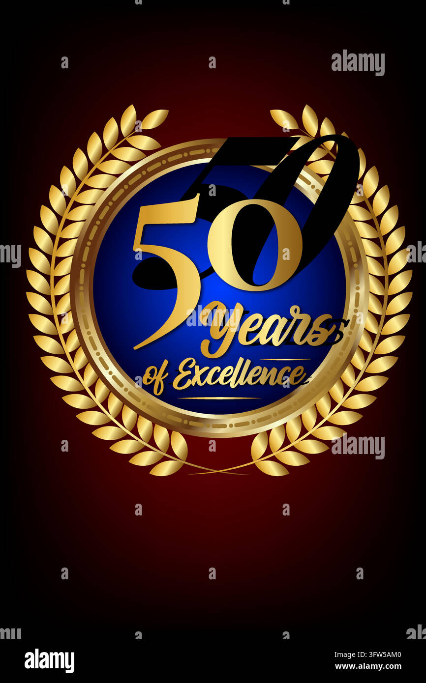 50 Jahre Exzellenz-Jubiläumsemblem-Logo Goldene-Jubiläumsfeier-Badge-Design Stock Vektor