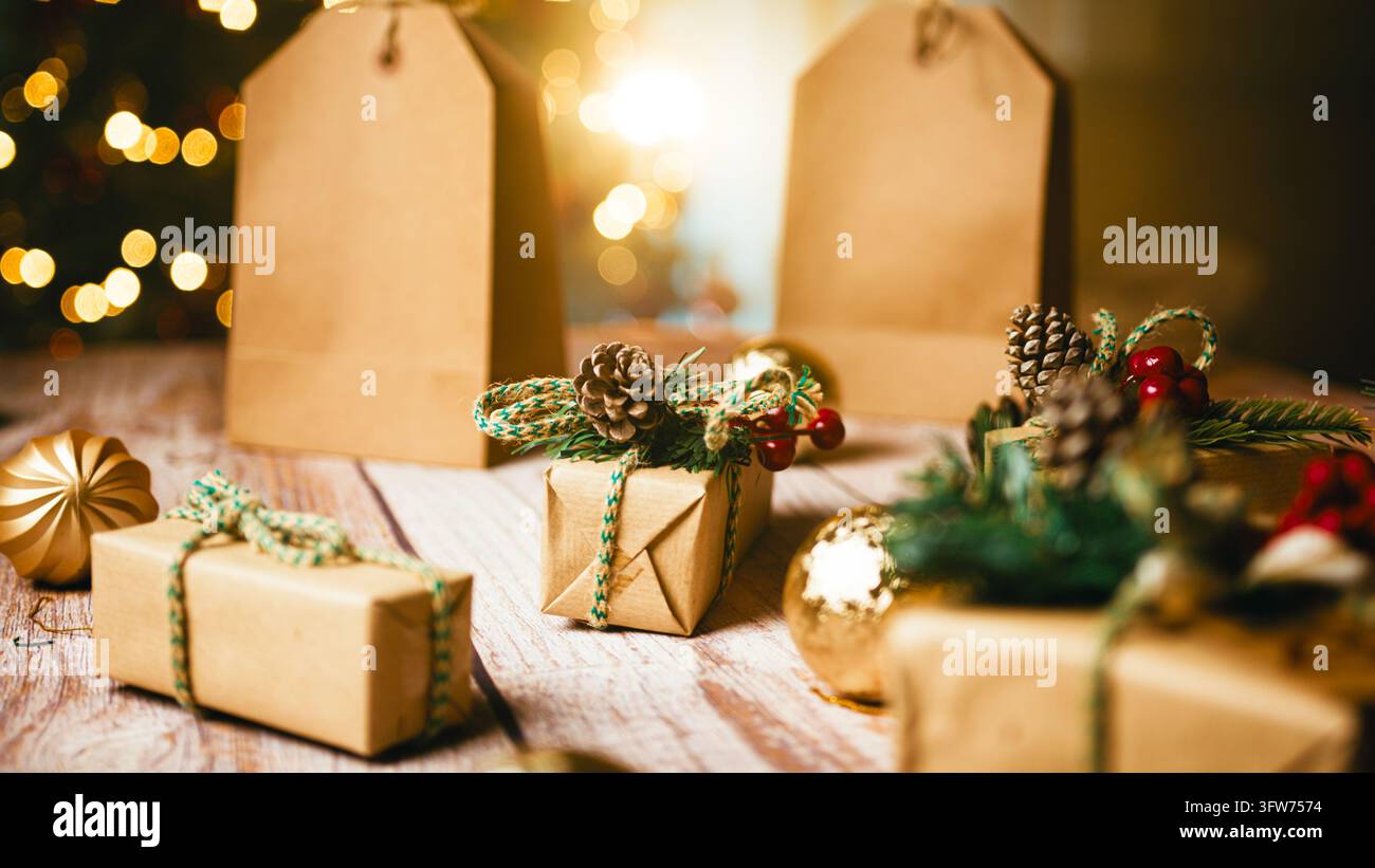 Umweltfreundliche Weihnachtsgeschenke Handgefertigte Dekoration Stockfoto