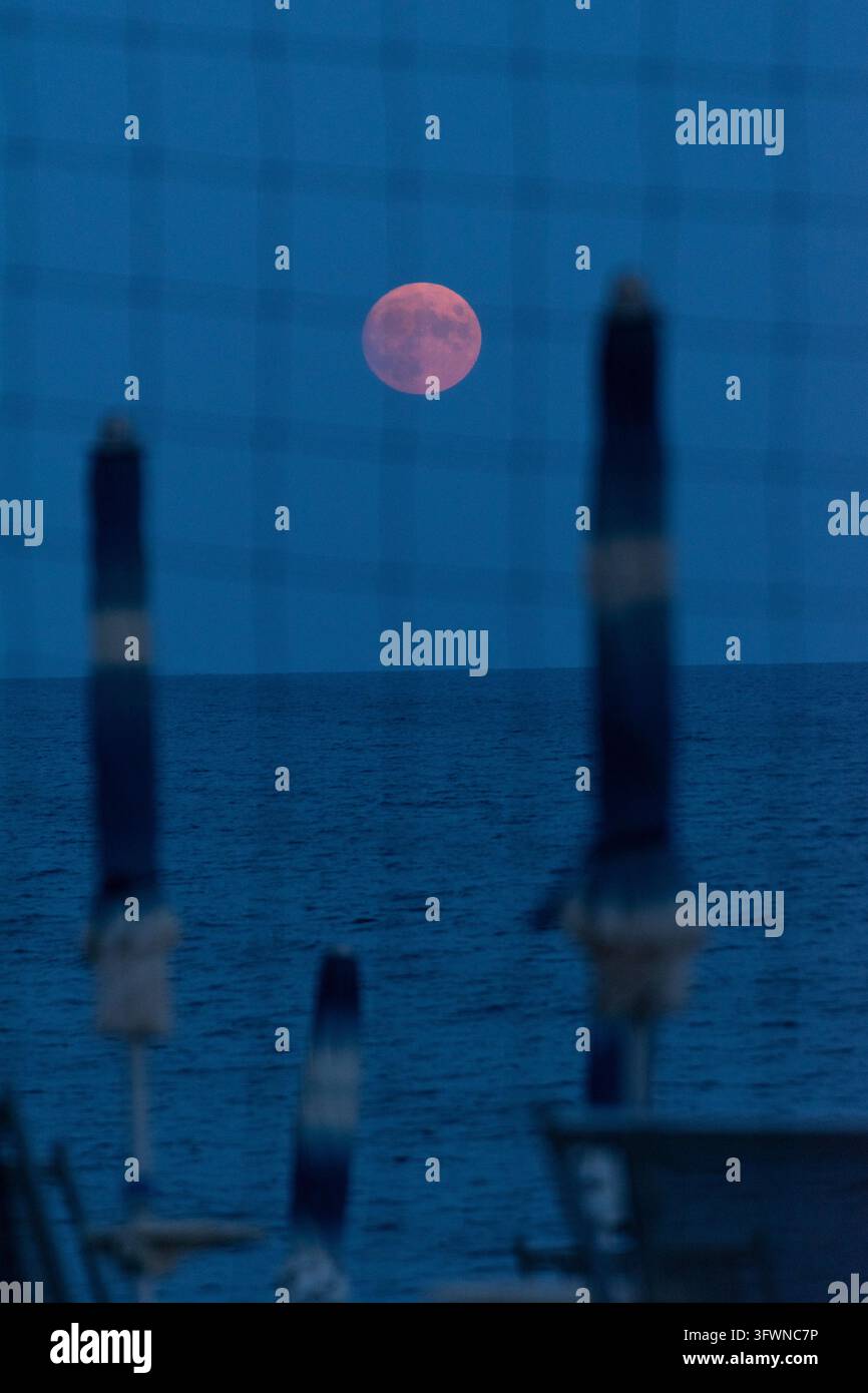 Vollmond am Strand. Stockfoto