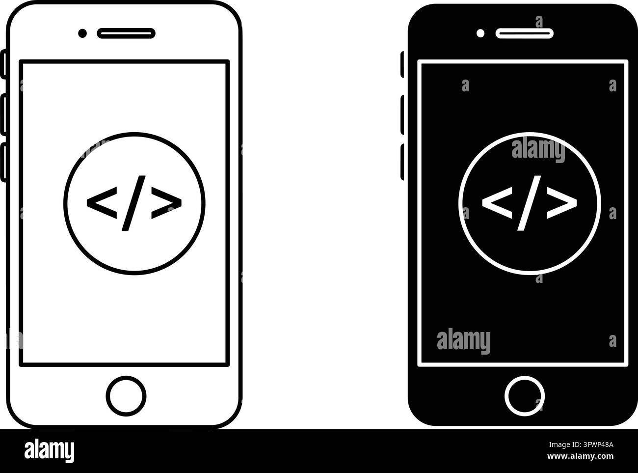 Smartphone mit Codierungs-Symbol für Mobile-App-Entwicklung, Programmieren, Codieren, Online-Software. Stock Vektor
