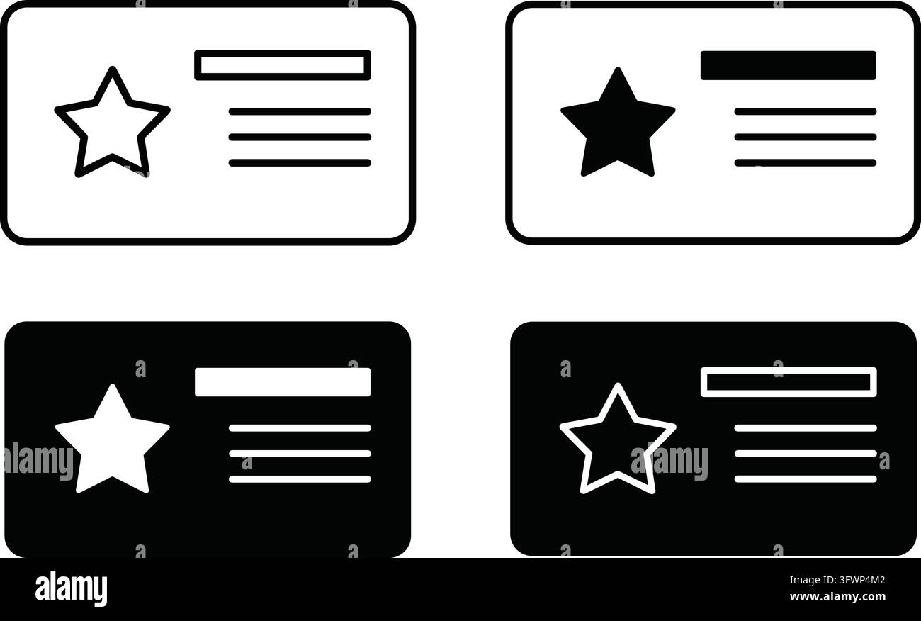 Beispiele für schwarze und weiße Stern-Bonuskarten für Mitgliedschaften und Belohnungen. Stock Vektor