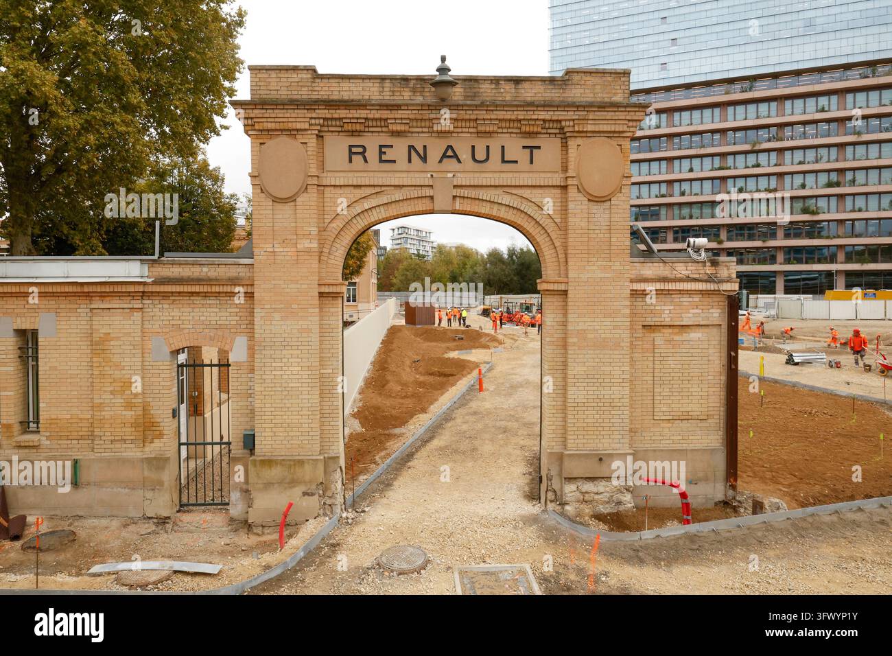 SYMBOLISCHES ERBE DER HISTORISCHEN RENAULT-FABRIK ILE SEGUIN BOULOGNE BILLANCOURT Stockfoto