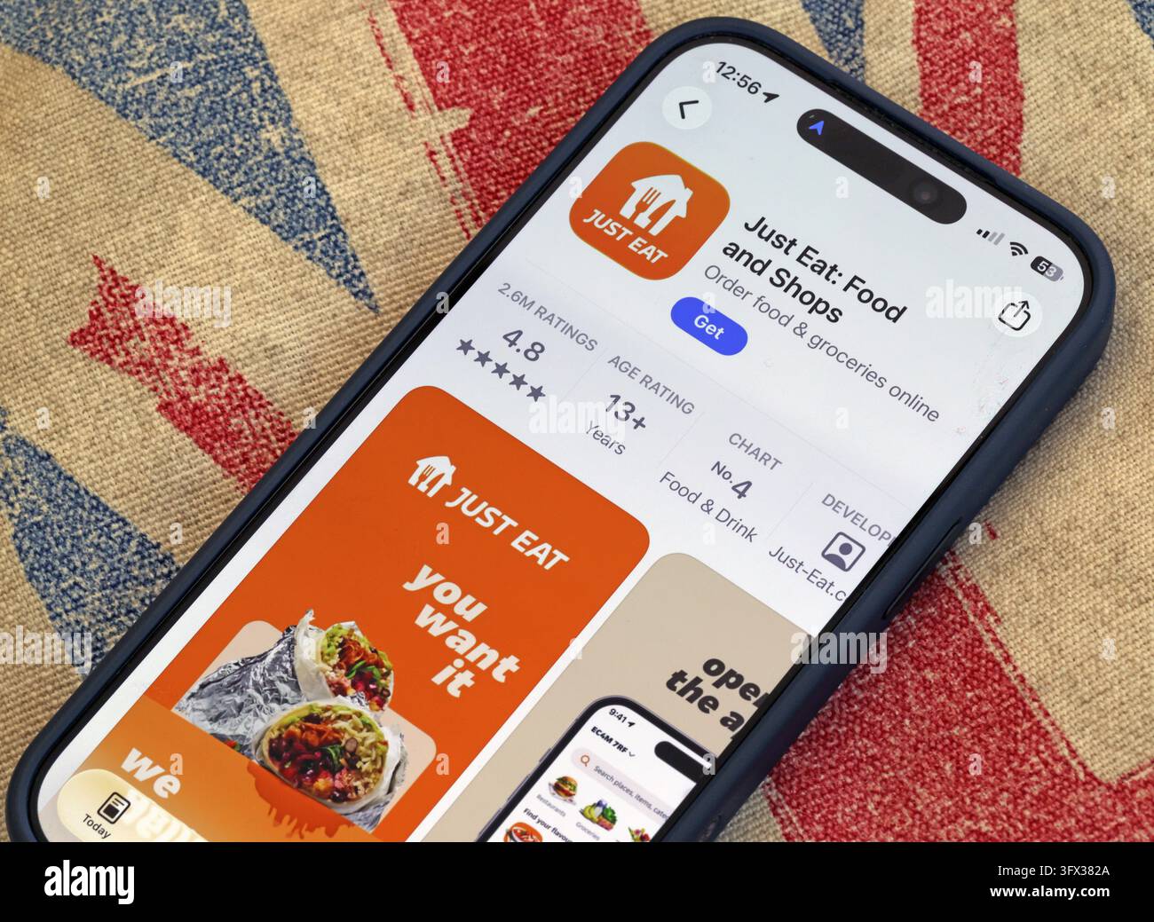 Just Eat Bestell-App im Apple App Store, Vereinigtes Königreich. Stockfoto
