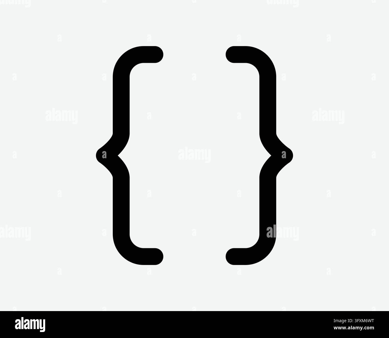 Kurly-Braces-Vektor-Ikon in schwarzem Linienstil mit offenen Klammern, die Programmiercode JSON und Softwareentwicklung darstellen Stock Vektor