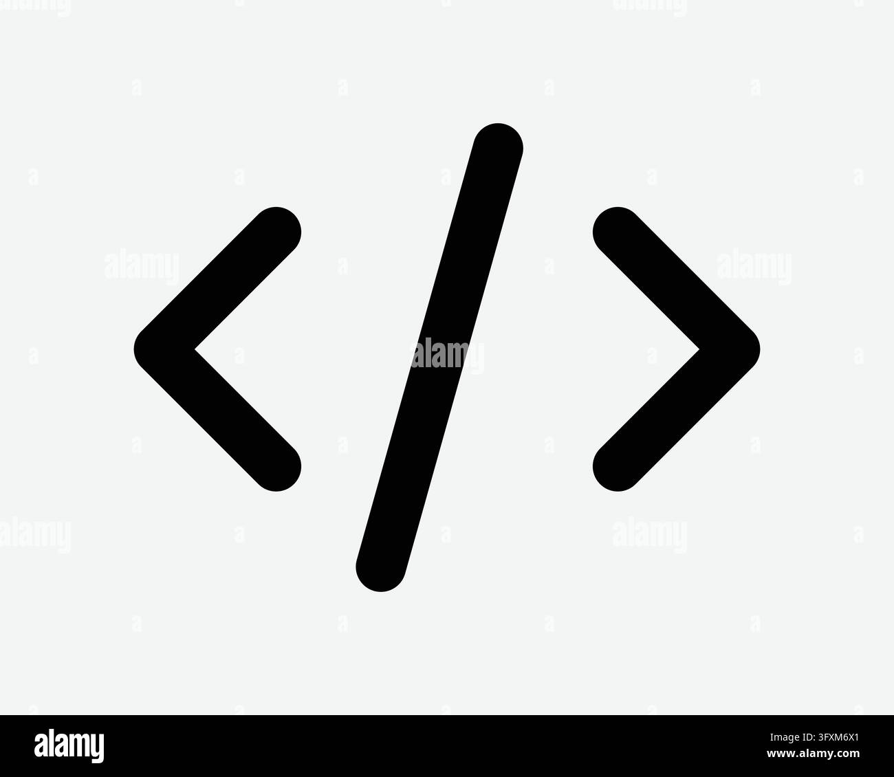 Code-Klammern-Vektor-Symbol im schwarzen Linienstil mit spitzen Klammern und Schrägstrich, die Programmierung, Webentwicklung und HTML darstellen Stock Vektor