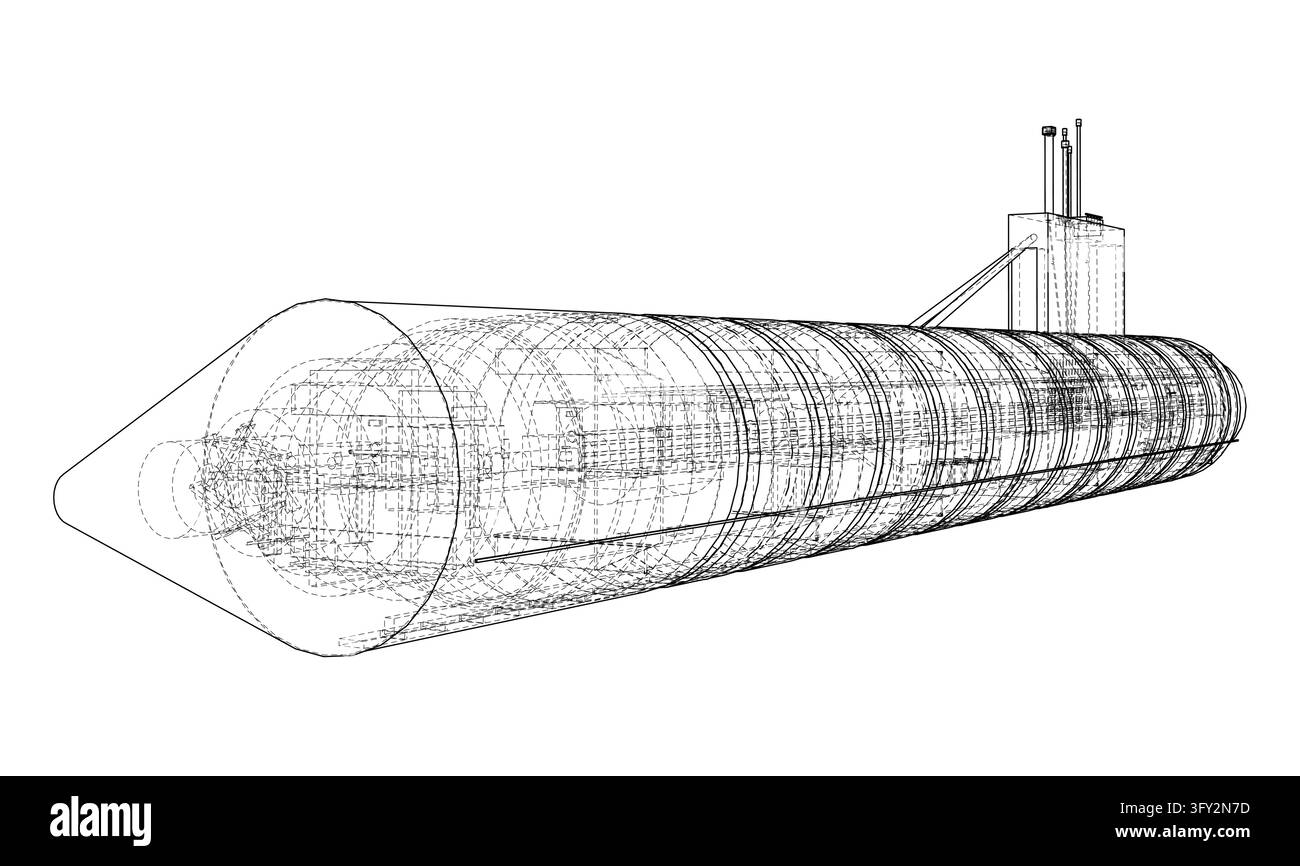 Drahtgitter-Modell-U-Boot-Technikillustration. Vektor Stock Vektor
