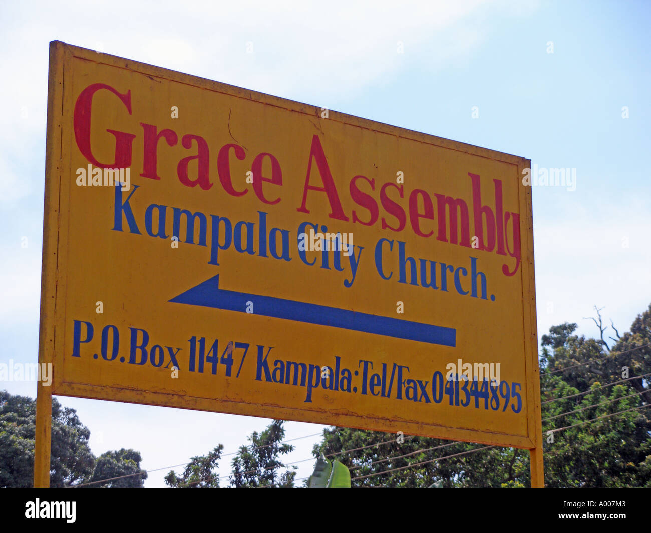 Schild für Grace Assembly Pfingstgemeinde, Kampala, Uganda Stockfoto