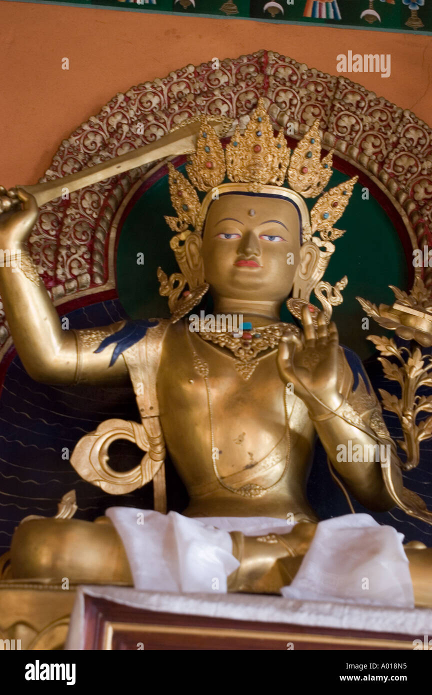 Statue des Boddhisatva Manjushri in Nalanda Institut Rumtek Kloster Gangtok Sikkim Indien Stockfoto