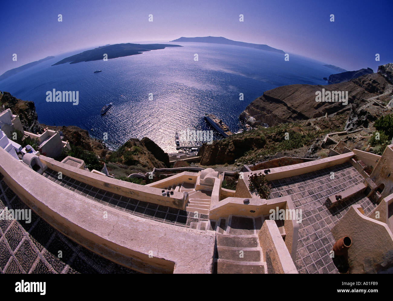 Griechenland, Kykladen, Santorini, Reihenhaus Ferienhaus Stockfoto