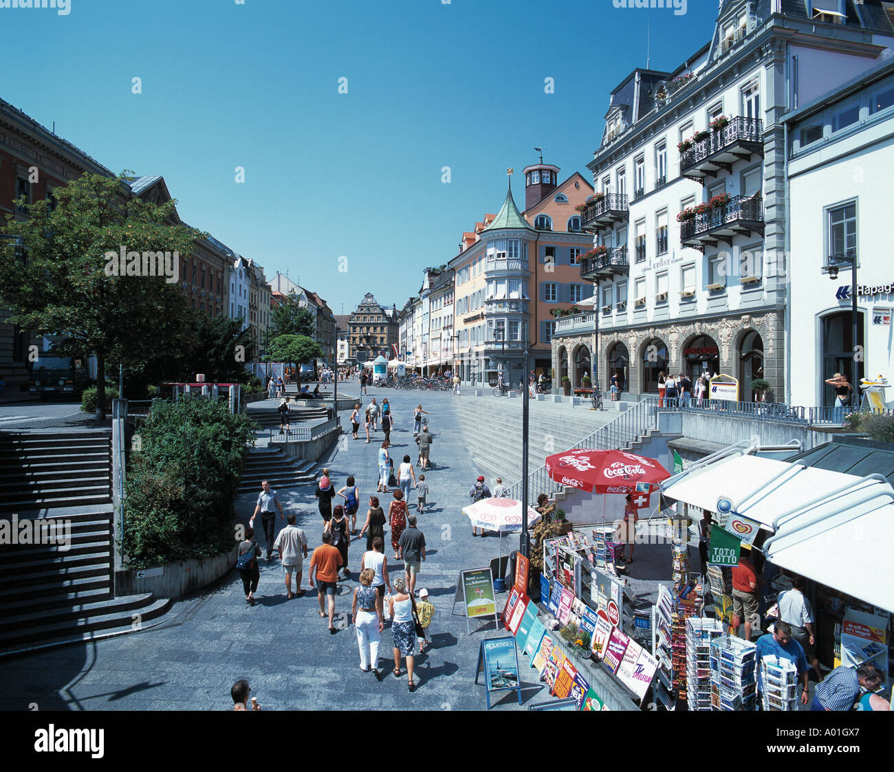 Fussgaengerzone Marktstaette, Marktplatz, Buergerhaeuser in der Altstadt, Konstanz, Rhein, Seerhein, Bodensee, Baden-Württemberg Stockfoto