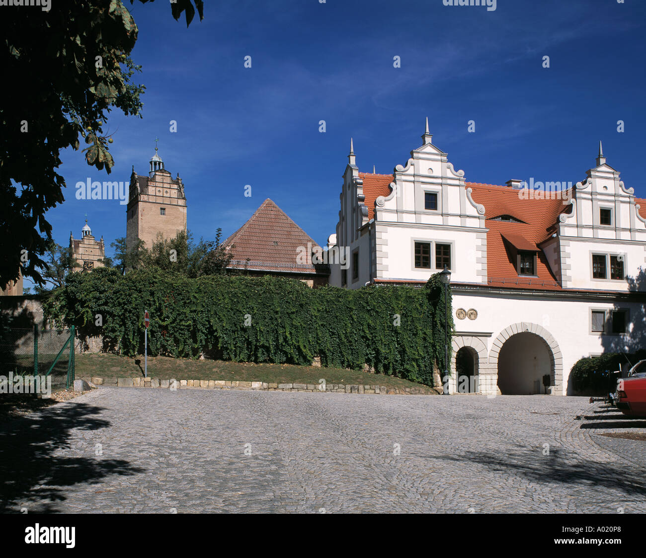 Renaissanceschloss, Ansicht Mit Torhaus, Strehla, Elbe, Sachsen Stockfoto