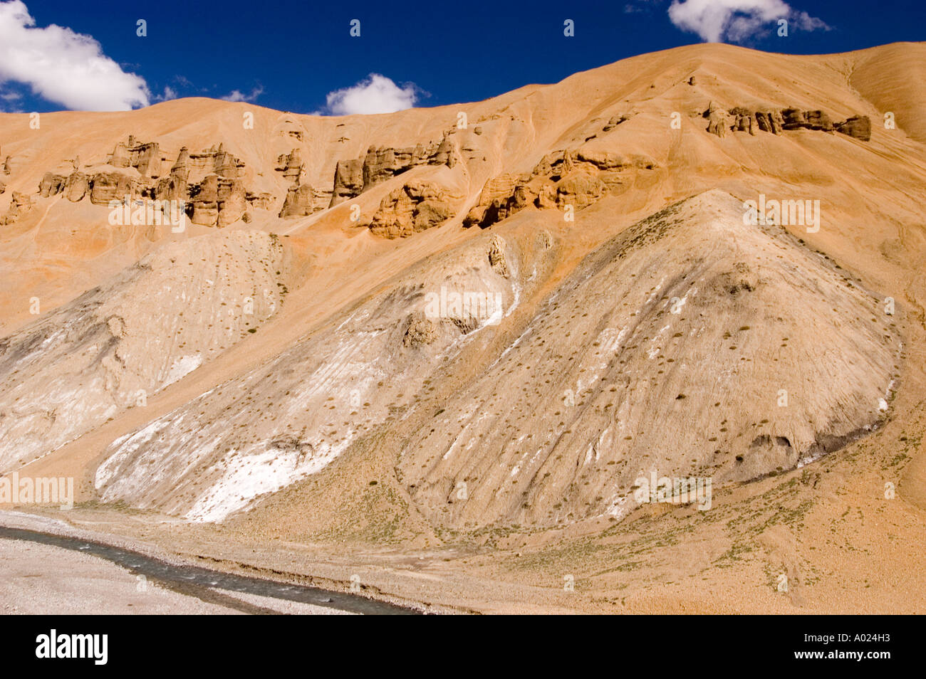 Mars mag roetlich sedimental Strukturen des Himalaya-Gebirge und tiefblauen Himmel auf dem strategischen Weg von Manali Leh Ladakh Indien Stockfoto