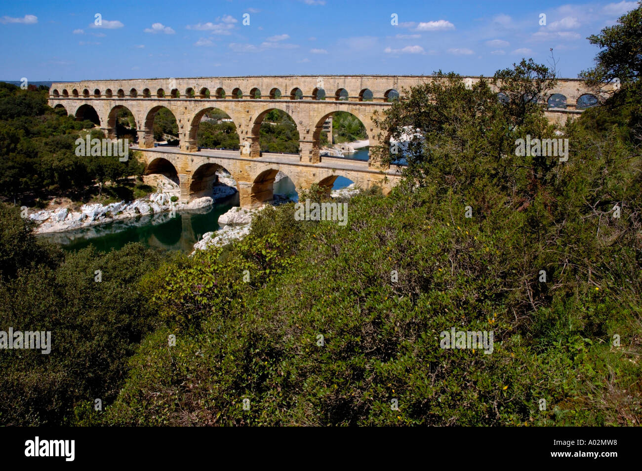 Der Pont Du Gard Roman Bridge / Aquädukt über den Gardon River, Provence, Frankreich - A World Heritage Site Stockfoto
