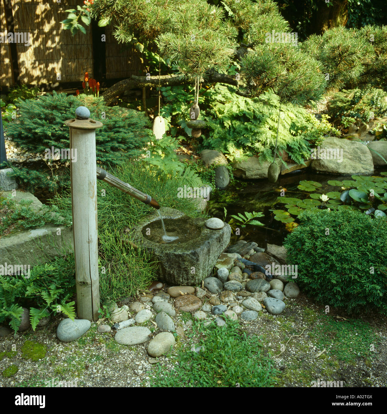 Solar Gartenbrunnen Japanischer Stil Bambus Wasserfall  Outdoor Wasserspiel  Mit Solarbetrieb