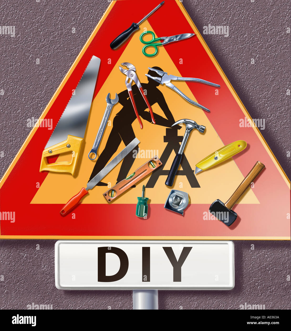 Dreieck-Verkehrsschild mit diy-tools Stockfoto
