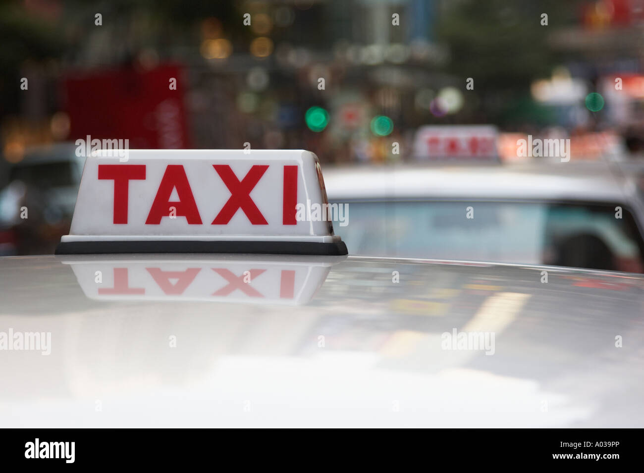 Nahaufnahme von Taxischild, Hong Kong Stockfoto