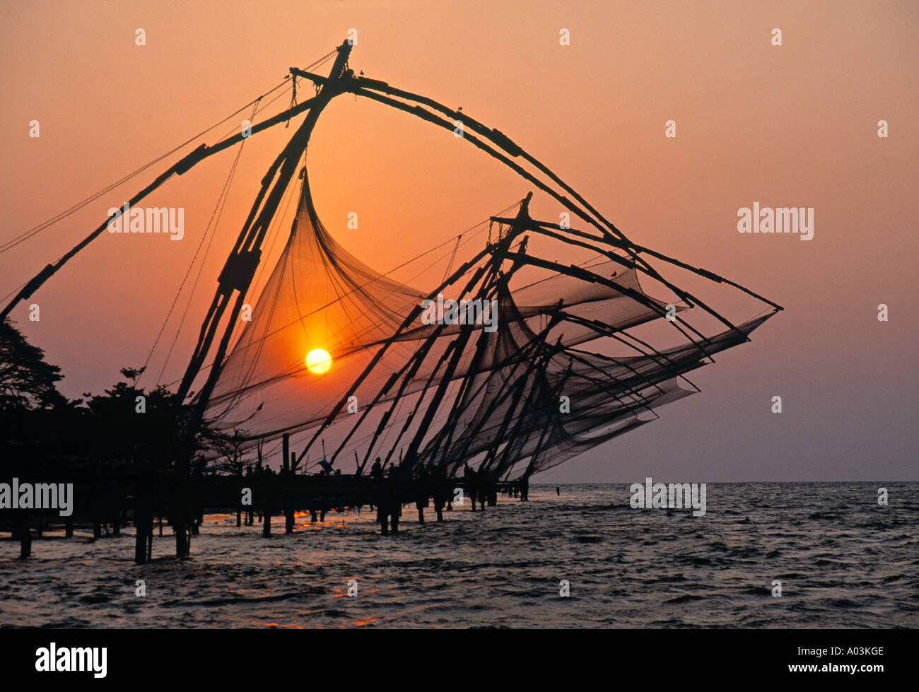 Chinesische Fischernetze, Cochin, Kerala, Indien Stockfoto