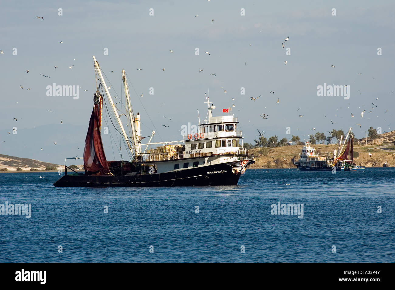 Angeln Boot Foca Izmir Türkei. Stockfoto