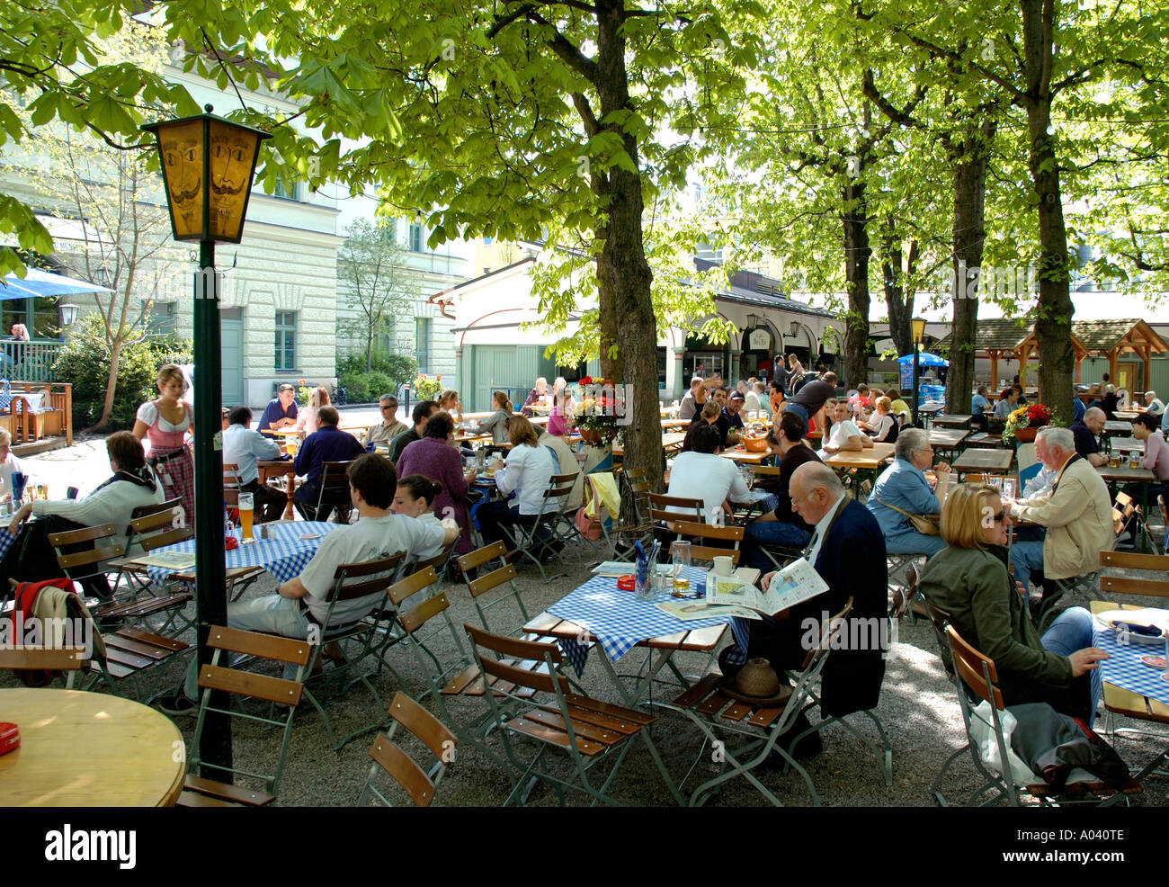 Empfehlenswerte Bier Garten, München, Bayern, Deutschland Stockfoto