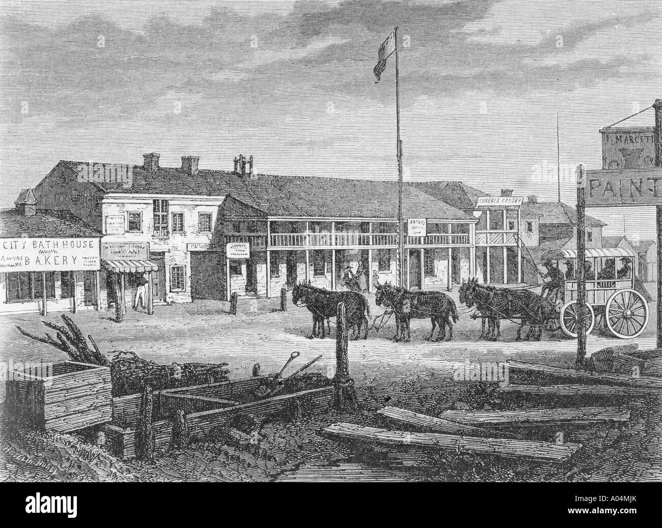 Main Street Salt Lake City, Utah, USA, in den 1860er-Jahren. Aus dem 19. Jahrhundert zu drucken. Stockfoto