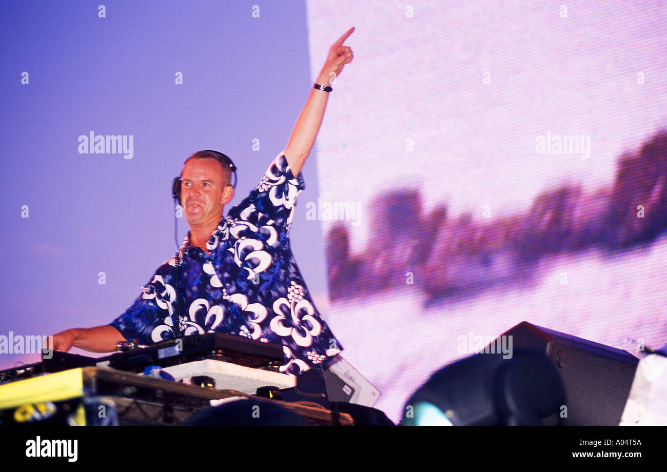 Fatboy Slim DJing im Big Beach Boutique Brighton Stockfoto, Bild