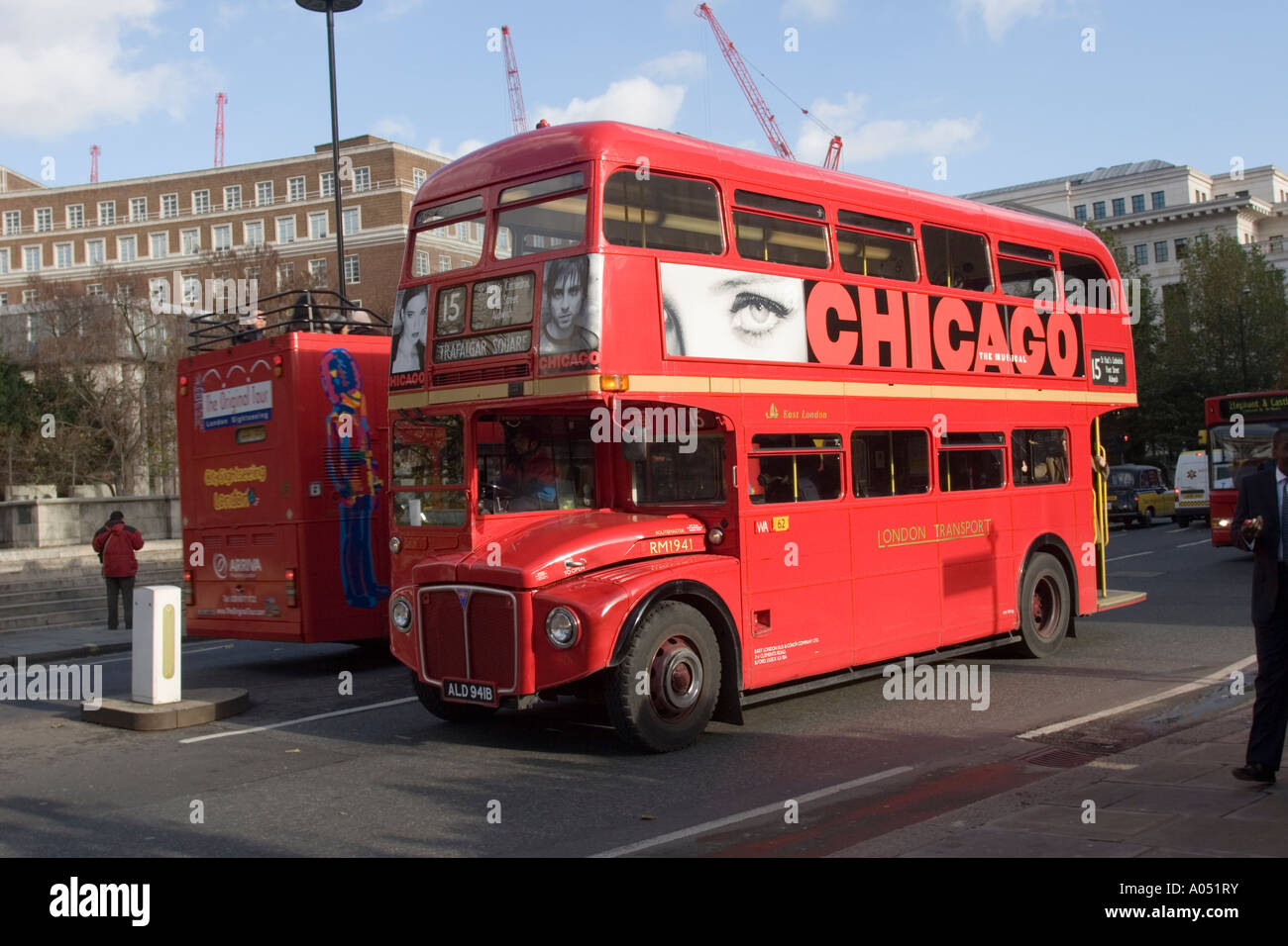 Rot-Routemaster-London-Bus auf Geschichtsroute 15, London, England, GB-UK Stockfoto