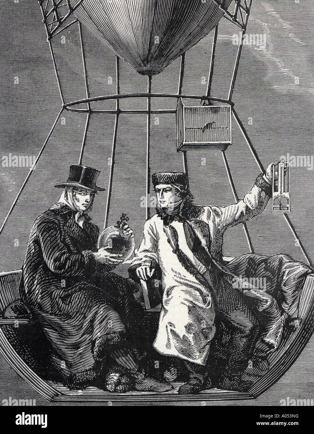 JOSEPH-LOUIS Gay-Lussac 1778 bis 1850. Engaving der französischen Chemiker und Physiker in 1840 Ballon Aufstieg Stockfoto