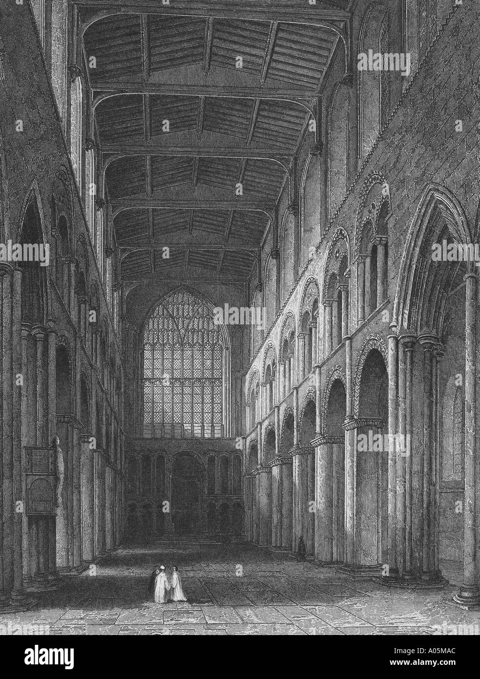 Rochester Kathedrale Ansicht des Kirchenschiffs veröffentlichte 1836 gezeichnet von R Garland gestochen von J-Wald Stockfoto