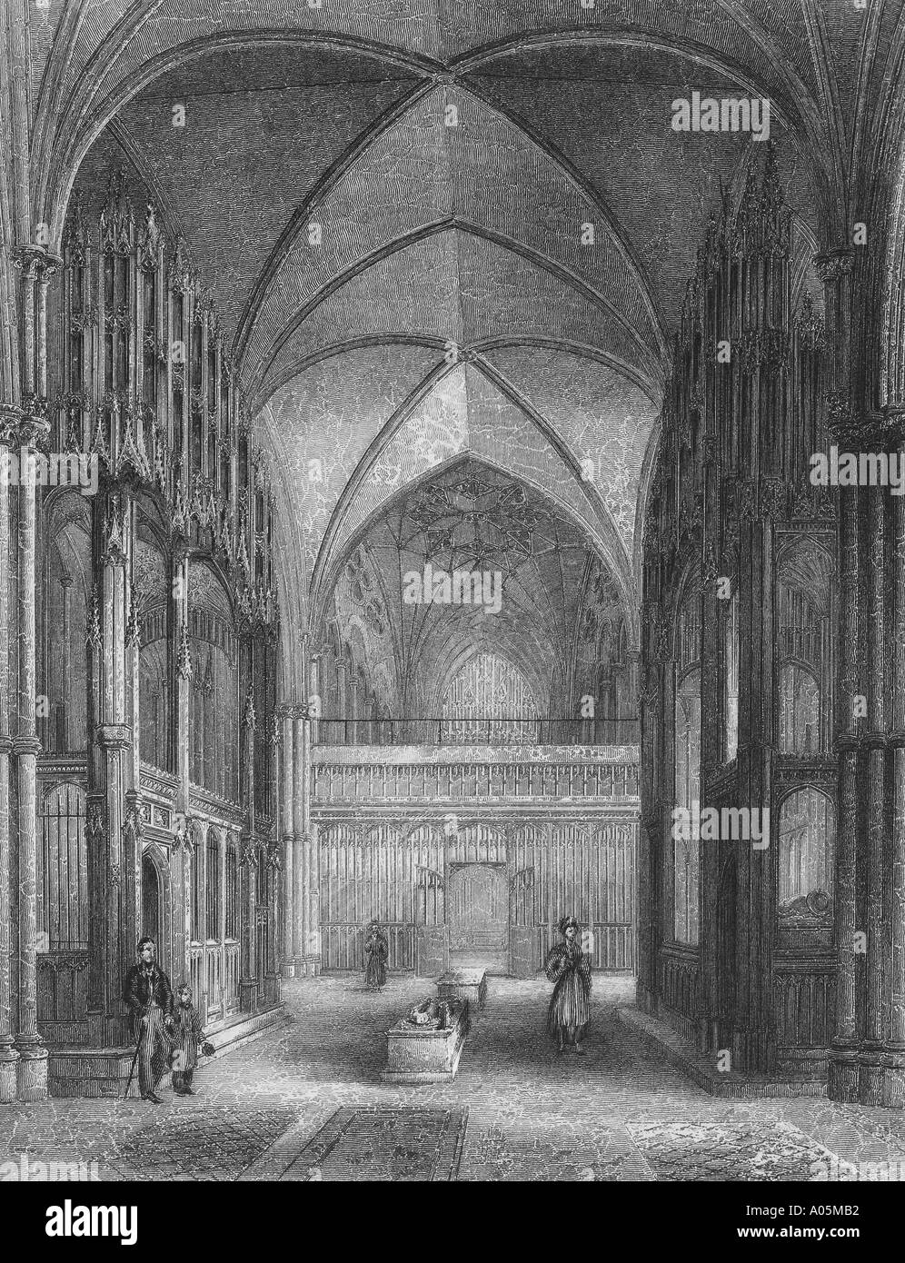 Winchester Kathedrale Ansicht im Presbyterium zeigen, darunter der Bischof Waynfleet und Kardinal Beaufort veröffentlichte 1836 Dr. Stockfoto