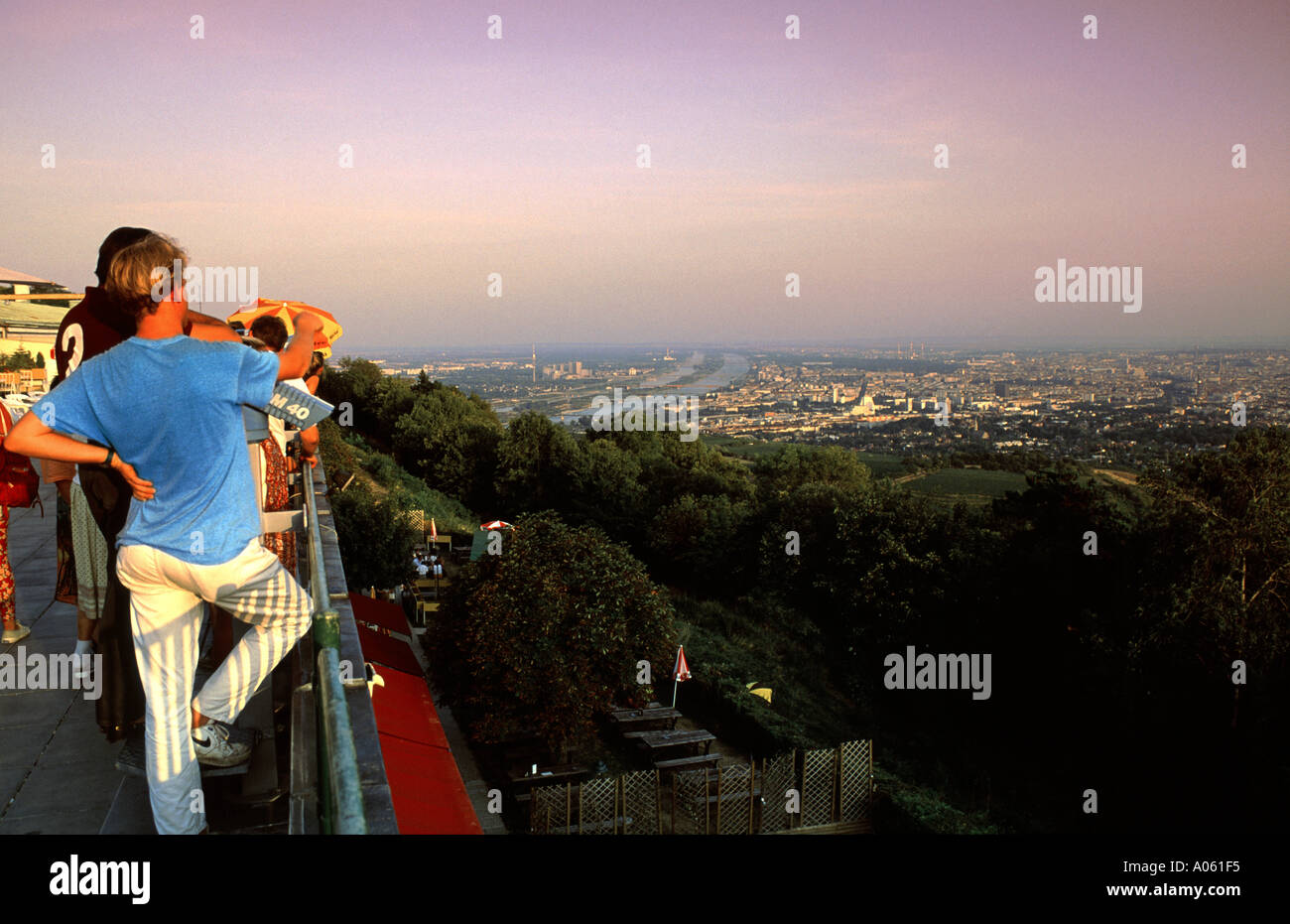 Vienna-Panorama aus dem Wienerwald Stockfoto