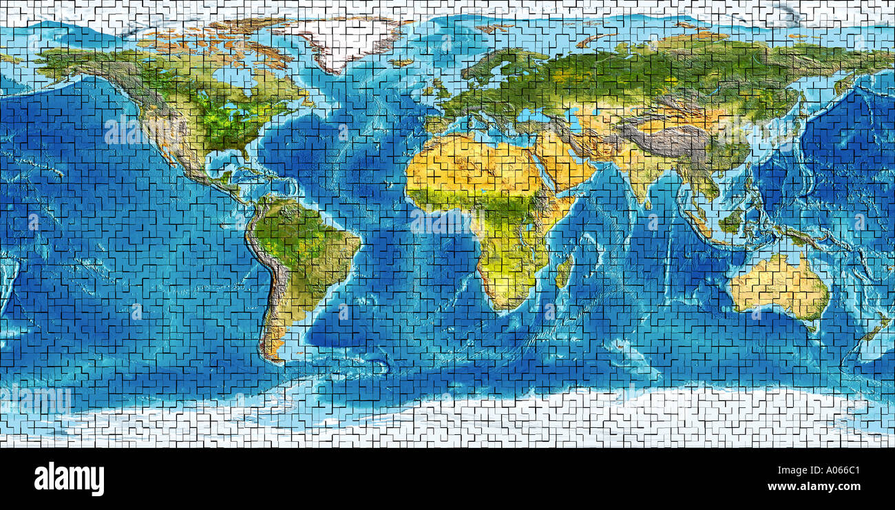 Satellitenkarte der Welt Puzzle-Motiv Stockfoto