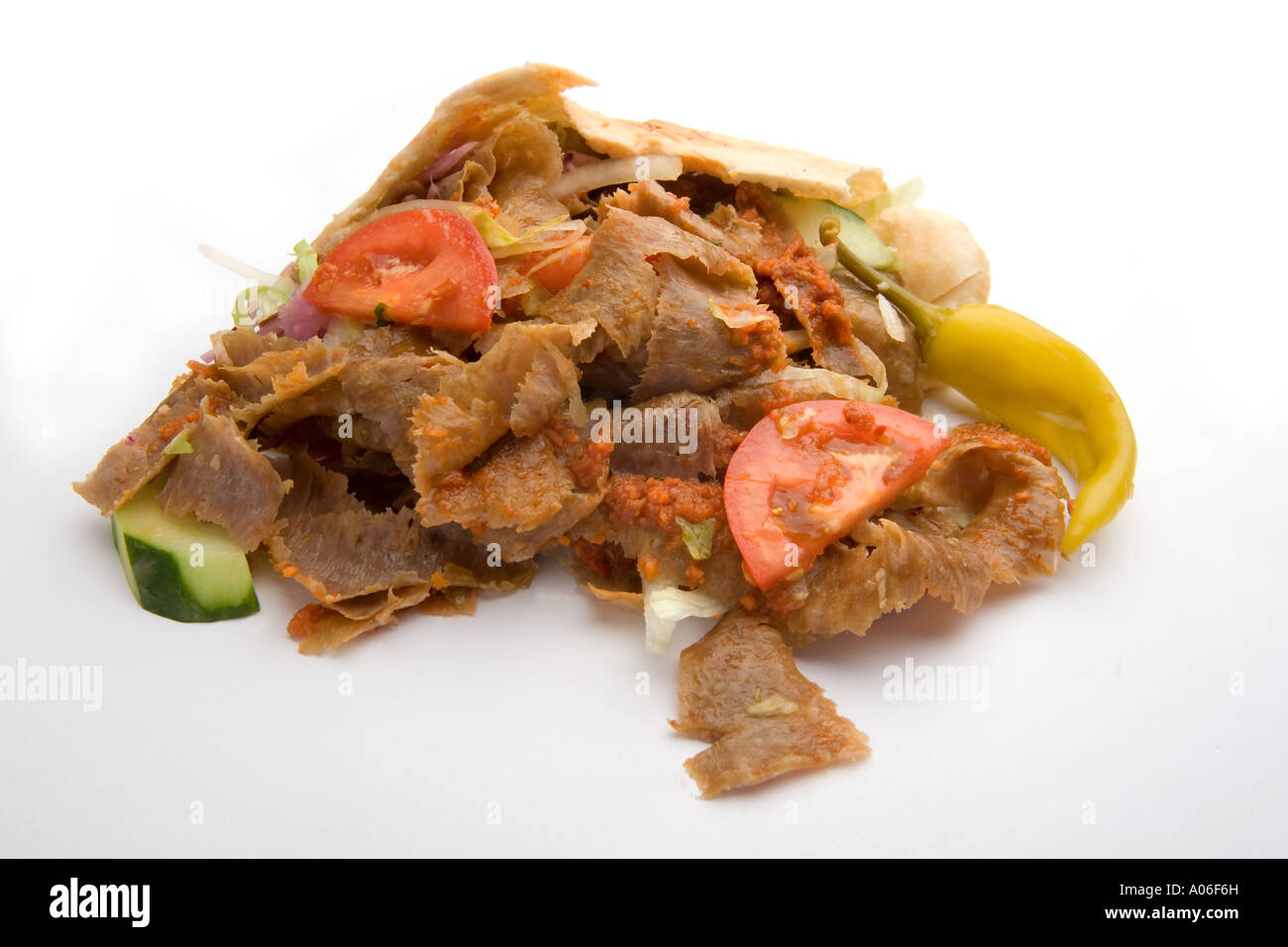 Döner Kebab mit Chili-sauce Stockfoto