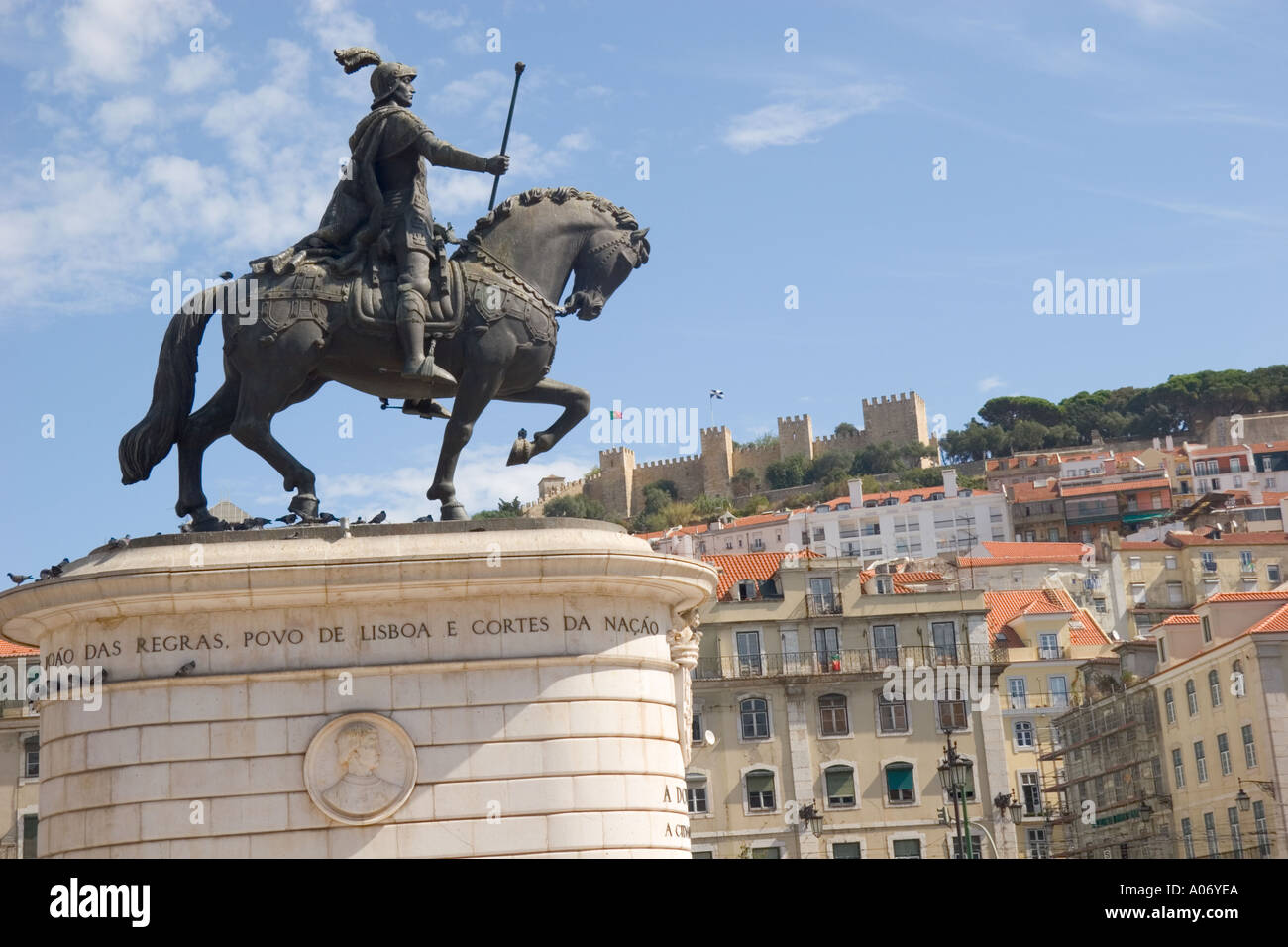 Lissabon Portugal Praca de Figueira Dom Joao ich Statue Stockfoto