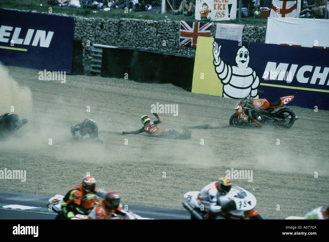 World Superbike Absturz Brands Hatch Europäische Runde August 2000 Stockfoto