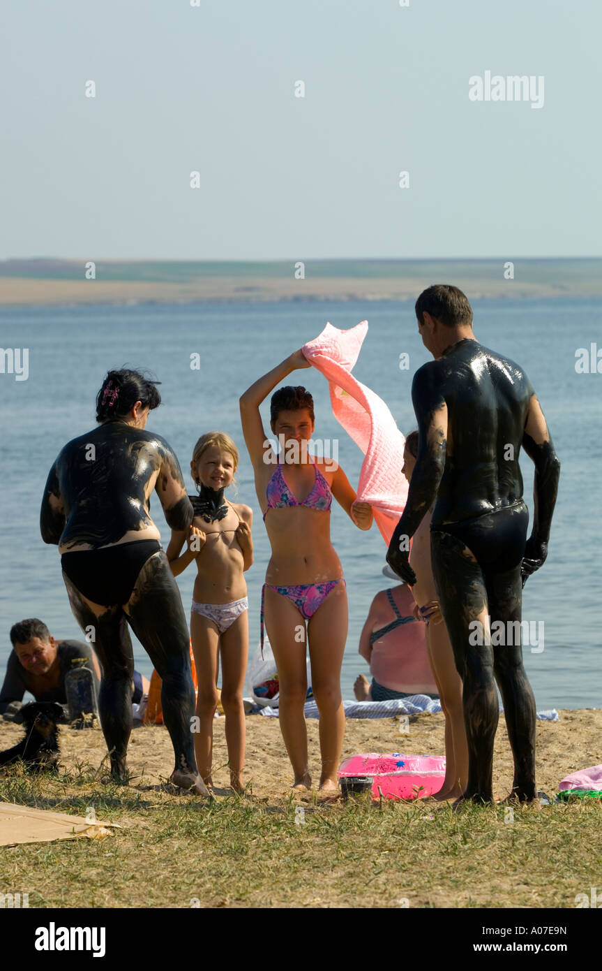 Schlammbehandlung, See Techirghiol in Eforie Nord-Rumänien Stockfoto