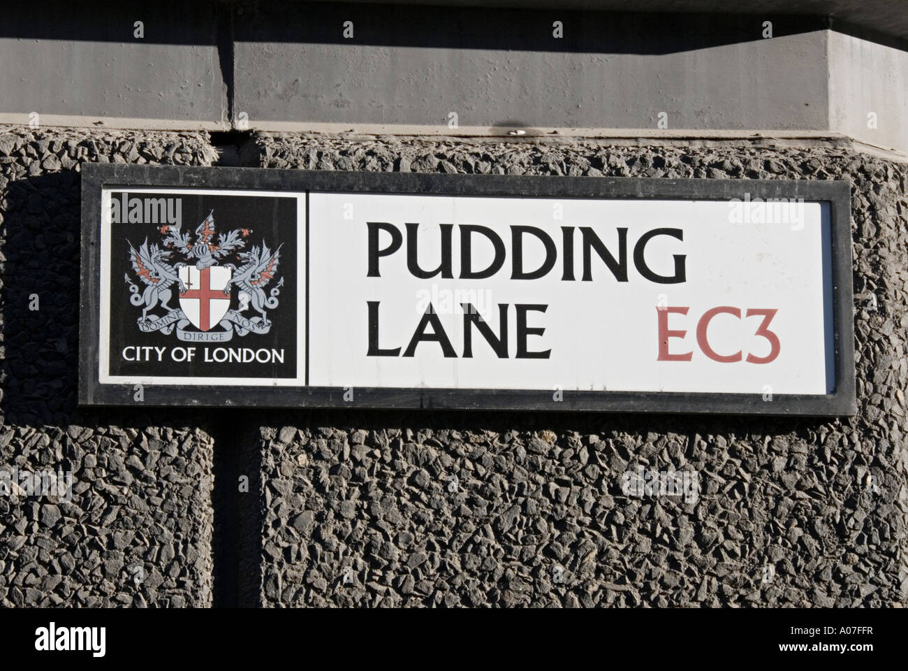 Pudding Lane Straßenschild, wo der große Brand von London 1666 begonnen