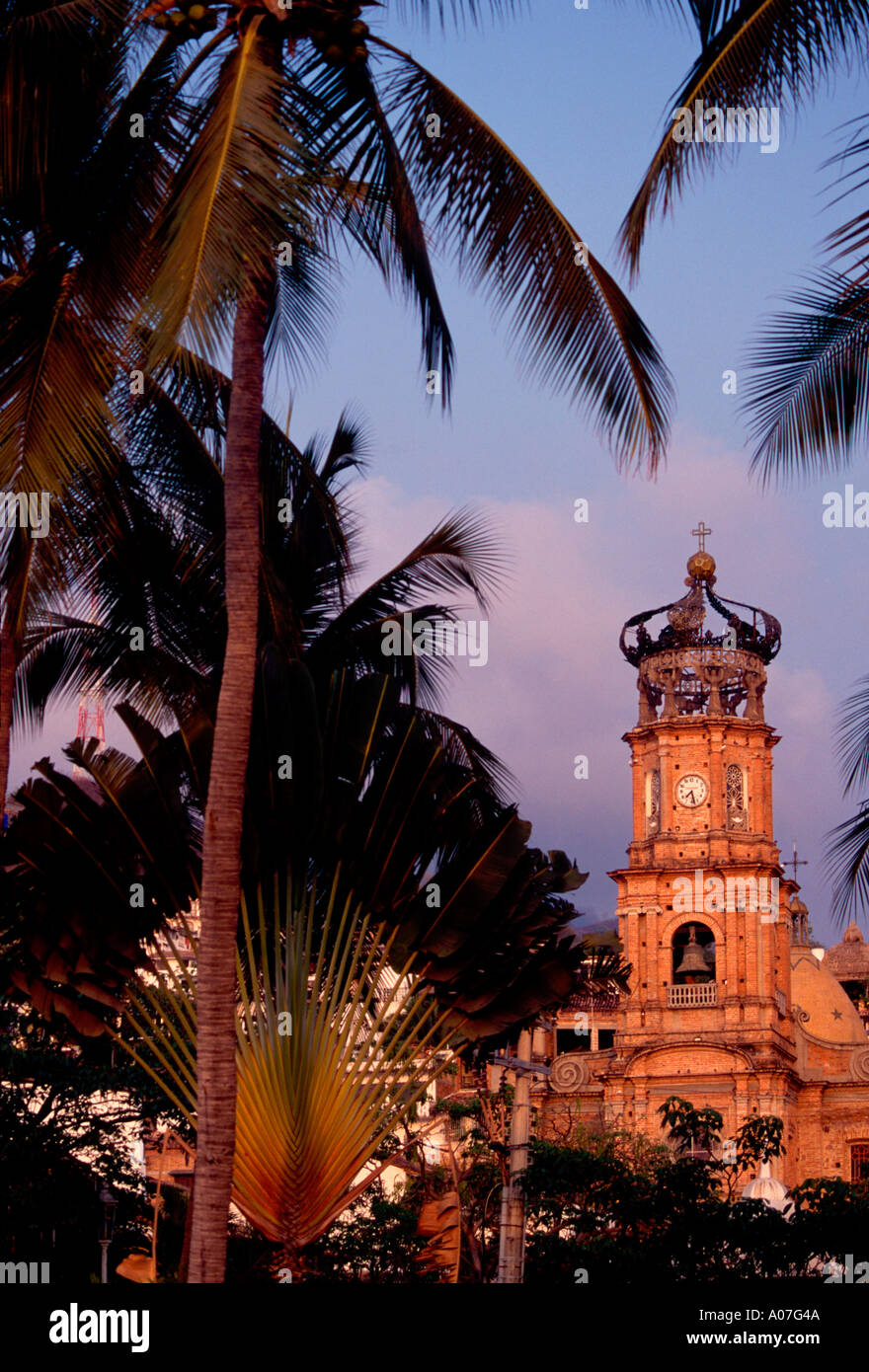 Krone auf dem Glockenturm, Unserer Lieben Frau von Guadalupe Kirche, die römisch-katholische Kirche, Katholizismus, Puerto Vallarta, Jalisco, Mexiko Stockfoto