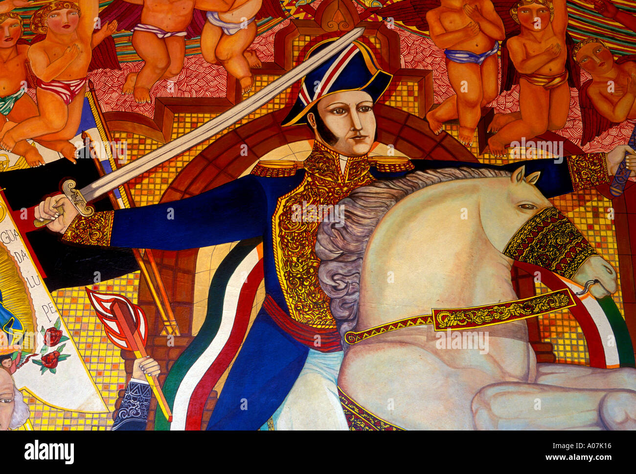 Detail, Wandbild, General ignacio Allende, Ignacio allende Allende Institut, Stadt San Miguel de Allende, Guanajuato, Mexiko Stockfoto