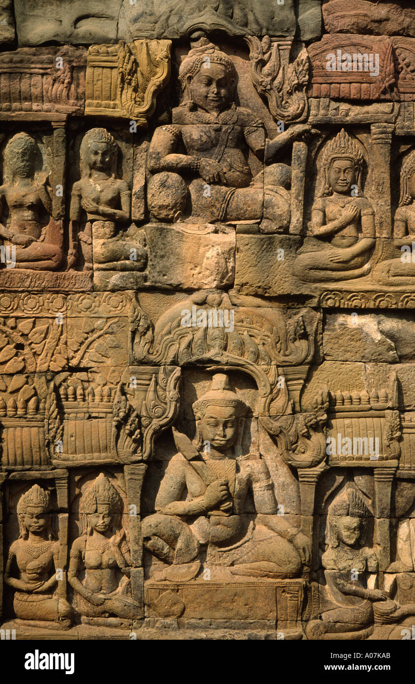 Detail-Terrasse des Aussätzigen Königs Angkor Thom Kambodscha Stockfoto