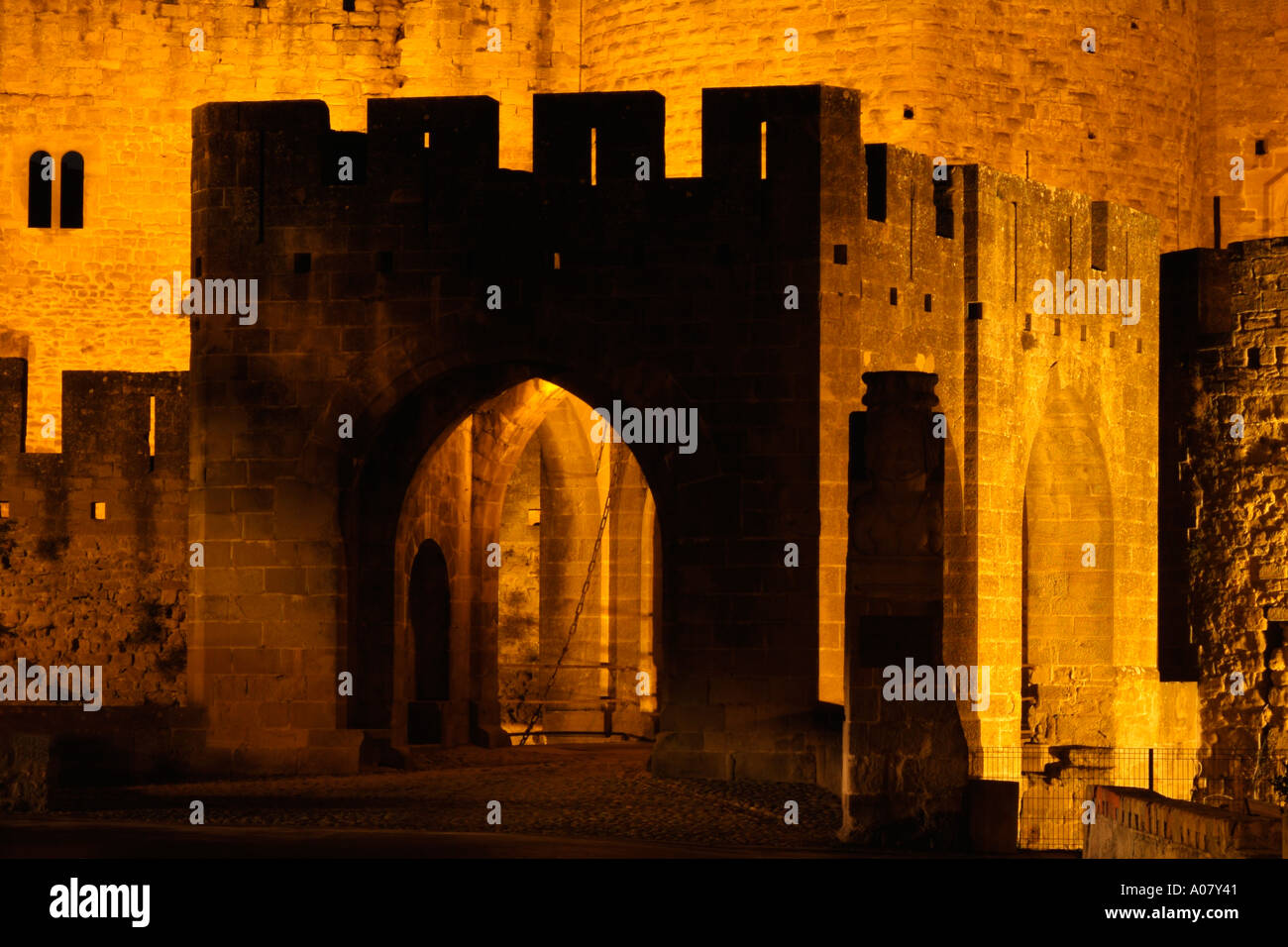 Porte Narbonnaise La Cité Carcassonne Frankreich Stockfoto