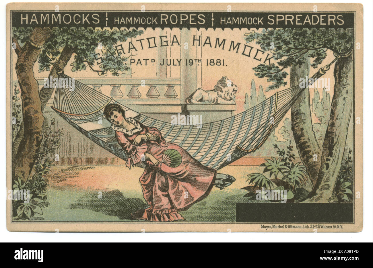 Saratoga Hängematten Handel Karte 1881. Stockfoto