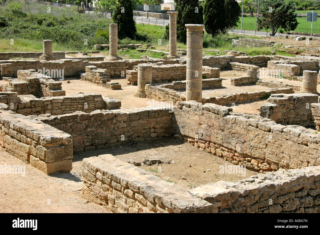 Mallorca Roemisches Ausgrabungsfeld in Alcudia, Ruinen der römischen Stadt Pollentia Stockfoto