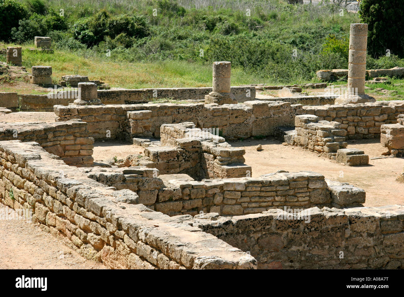 Mallorca Roemisches Ausgrabungsfeld in Alcudia, Ruinen der römischen Stadt Pollentia Stockfoto