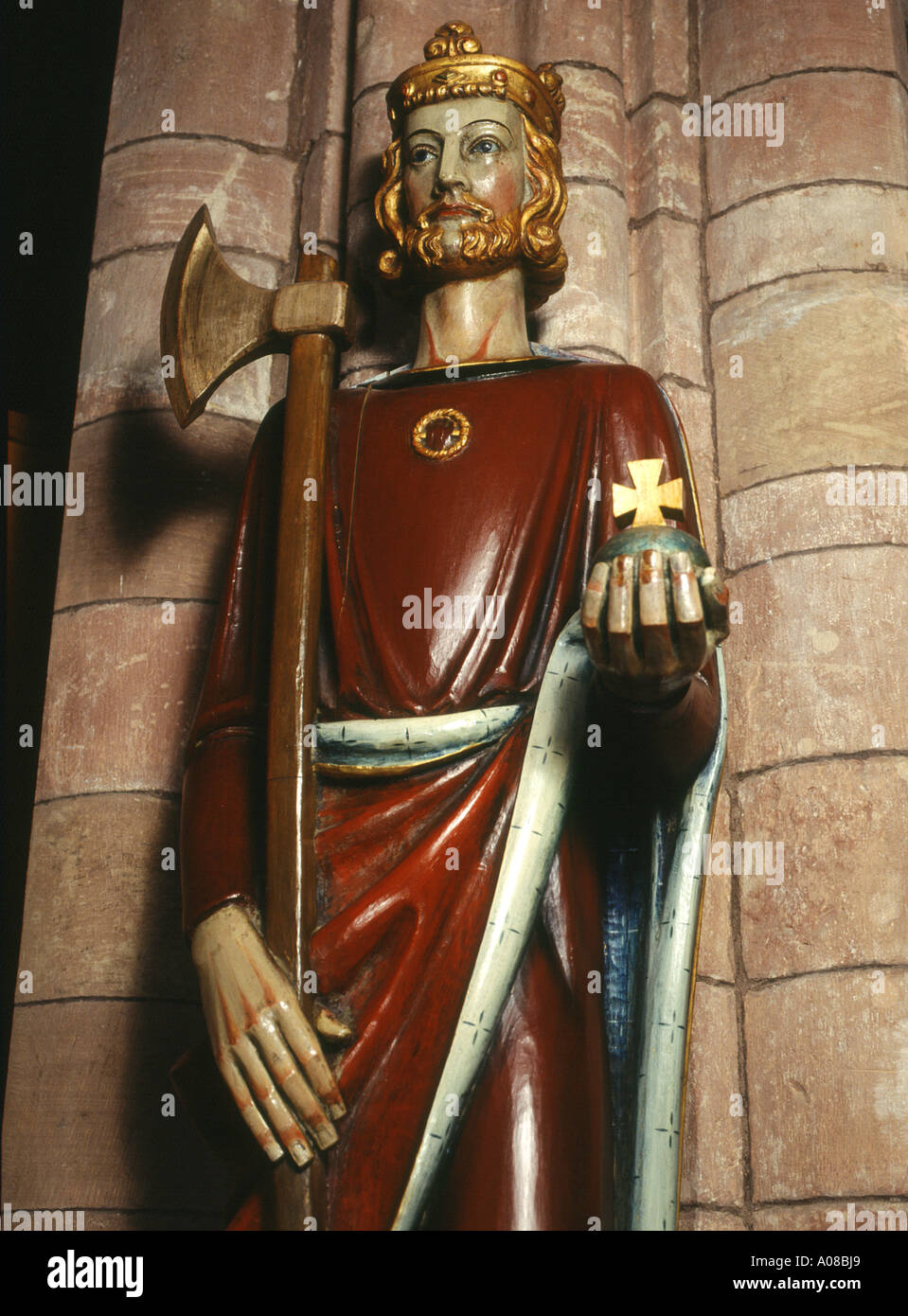 dh St. Olaf Statue KIRKWALL CATHEDRAL ORKNEY ISLES Vikings norseman St. Magnus Orkneyinga Saga Stockfoto